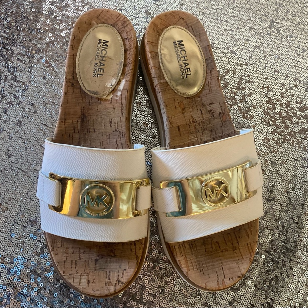 Michael Kors Cream and Gold Slide Sandals